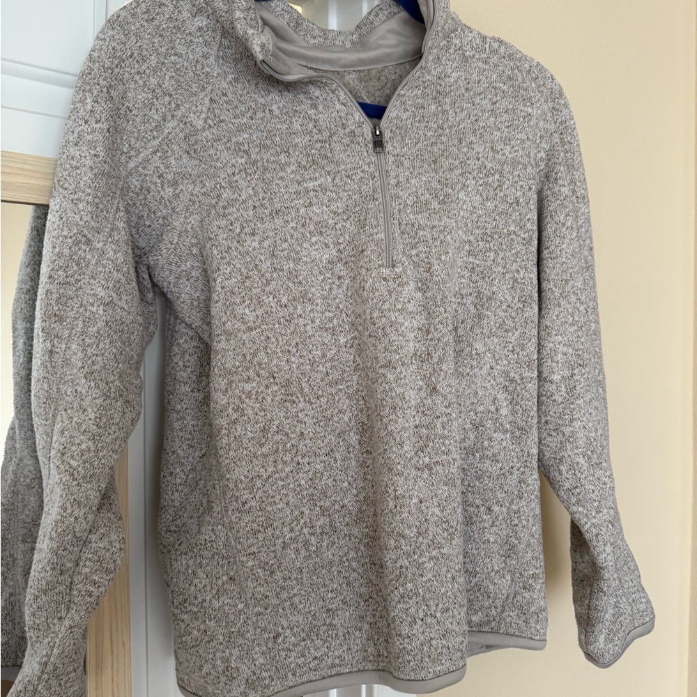Gray/beige Zip Up Sweater with Cozy Knit Texture